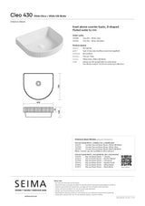 Seima 192949 Cleo 430 Fluted D-Shape Semi-Inset Basin, 430x380mm, Matte White