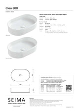 Seima 192619 Cleo 500 Fluted Oval Above Counter Basin, 500x315mm, Matte White