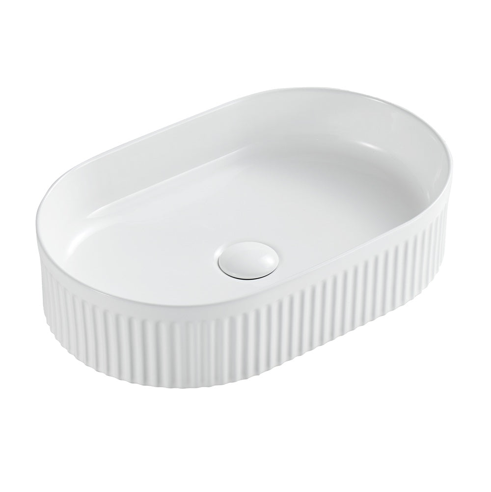 Seima 192619 Cleo 500 Fluted Oval Above Counter Basin, 500x315mm, Matte White
