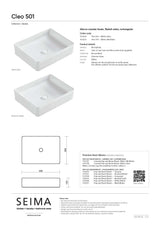 Seima 192624 Cleo 501 Fluted Rectangle Above Counter Basin, 500x360mm, Gloss White