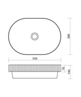 Seima 192953 Cleo 550 Fluted Ellipse Semi-Inset Basin, 550x380mm, Matte White