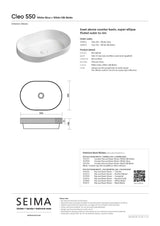 Seima 192952 Cleo 550 Fluted Ellipse Semi-Inset Basin, 550x380mm, Gloss White