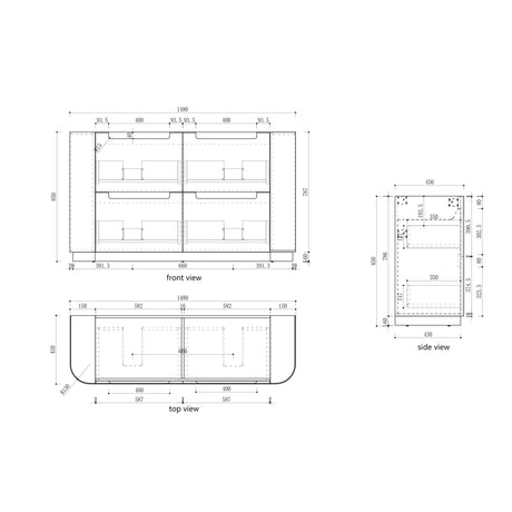 Aulic 1500mm Curva Floorstanding Vanity with Solid Surface Top Cato Top CA57-1500-ST26FT Vanity Units