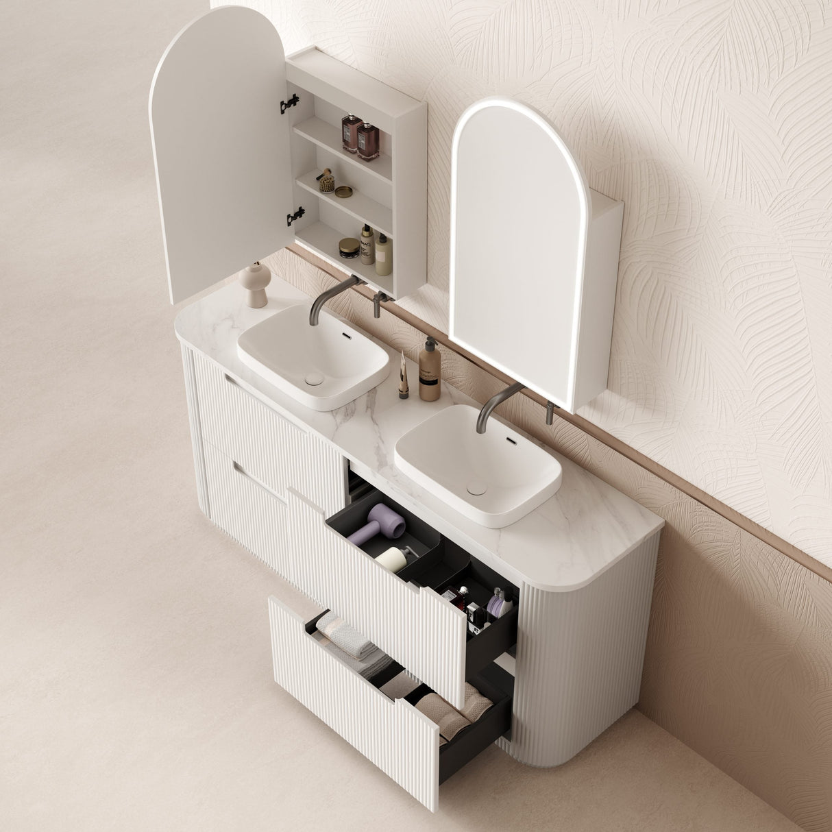 Aulic 1800mm Curva Floorstanding Vanity with Solid Surface Top Palis Top CA57-1800D-ST66FT Vanity Units