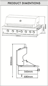 Euro Appliances EAL1200RBQBL Black 6 Burner Built-In BBQ - Non Flame Failure