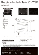 Artusi AFIR935B 90cm Induction Range Stove & 3 Door Electric Oven, Matte Black