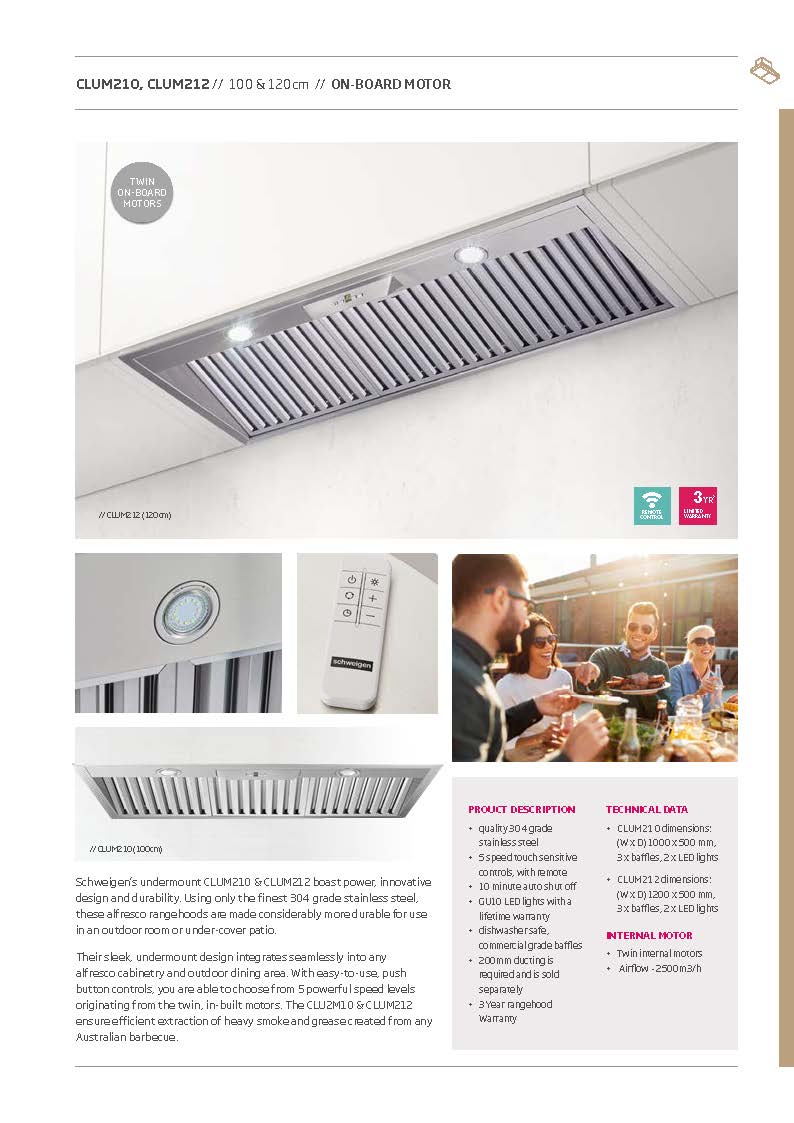 Schweigen CLUM210 100cm Non Silent BBQ Undermount Rangehood, Stainless Steel