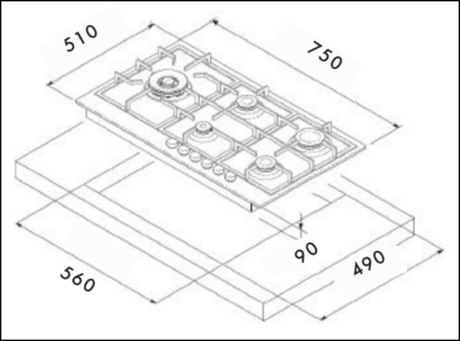 Euro Appliances Ect75G5X 75Cm Stainless Steel Gas Cooktop