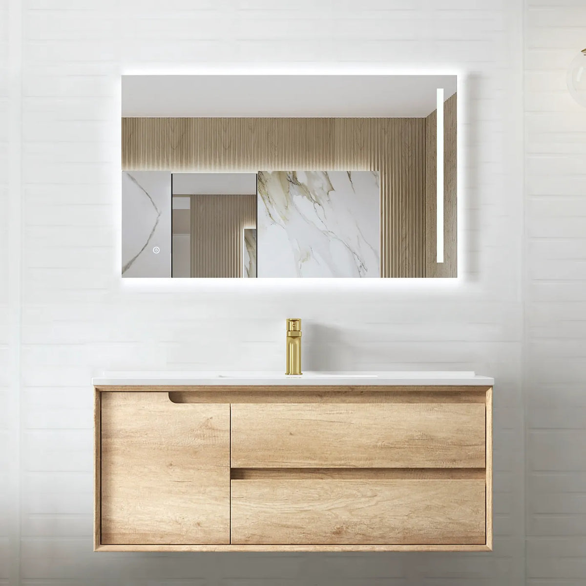 Otti Byron Wall Hung Vanity, Natural Oak