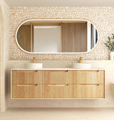 Otti Byron Wall Hung Vanity, Fluted Woodland Oak