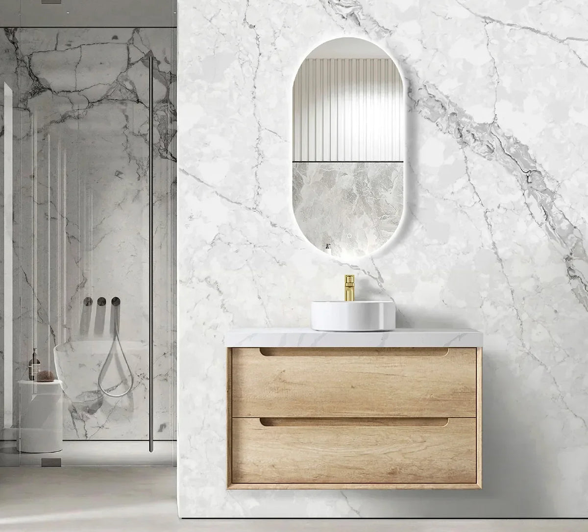 Otti Byron Wall Hung Vanity, Natural Oak