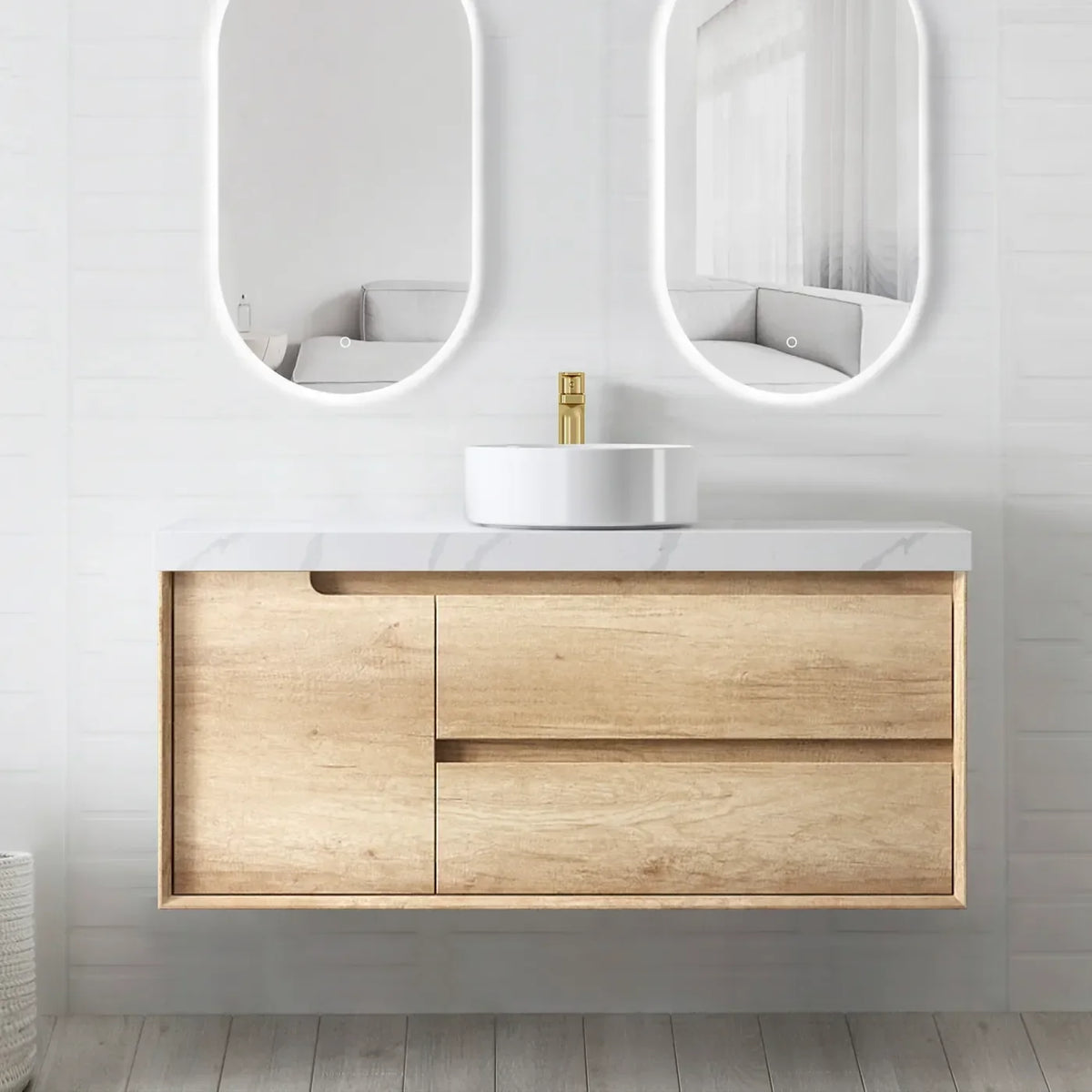 Otti Byron Wall Hung Vanity, Natural Oak