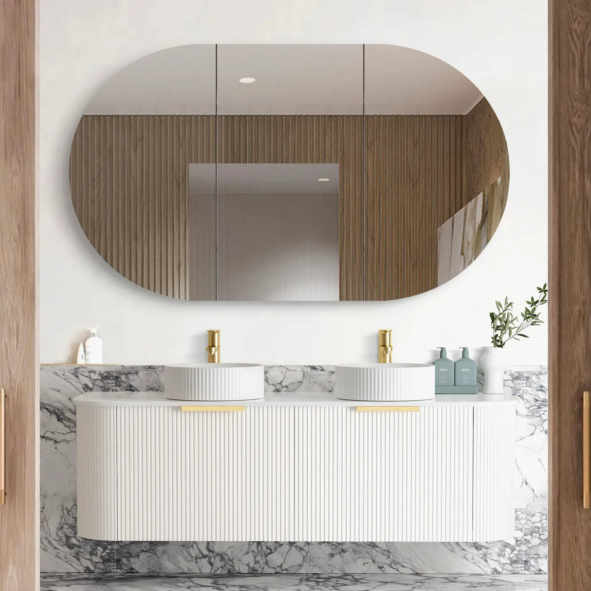 Otti Bondi Wall Hung Vanity, Fluted Satin White