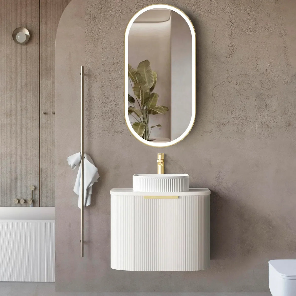 Otti Bondi Wall Hung Vanity, Fluted Satin White