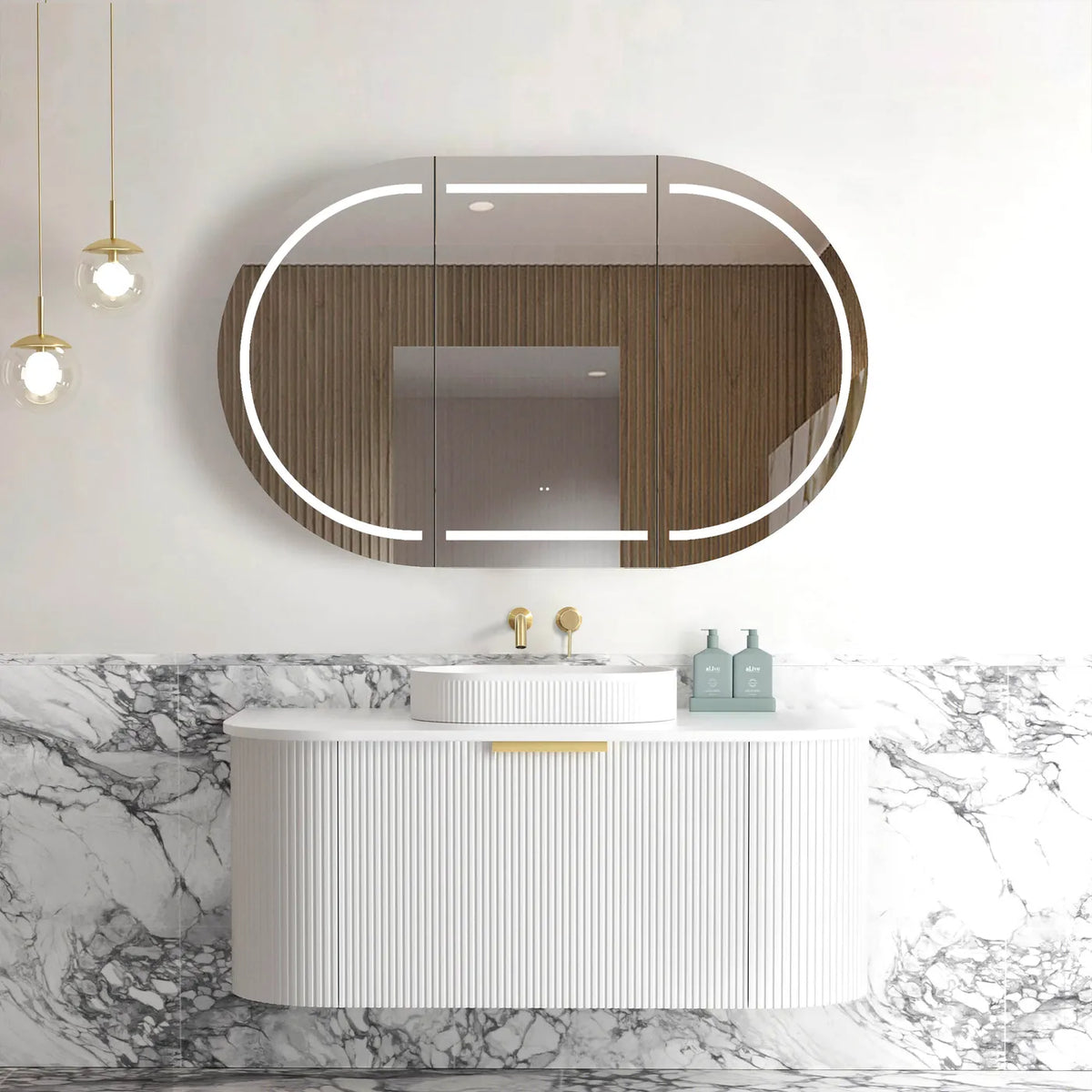 Otti Bondi Wall Hung Vanity, Fluted Satin White