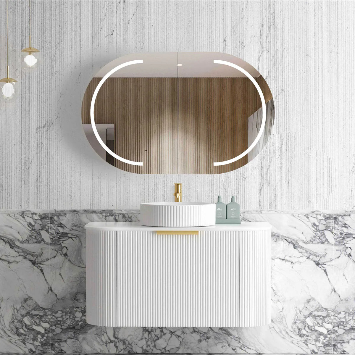 Otti Bondi Wall Hung Vanity, Fluted Satin White