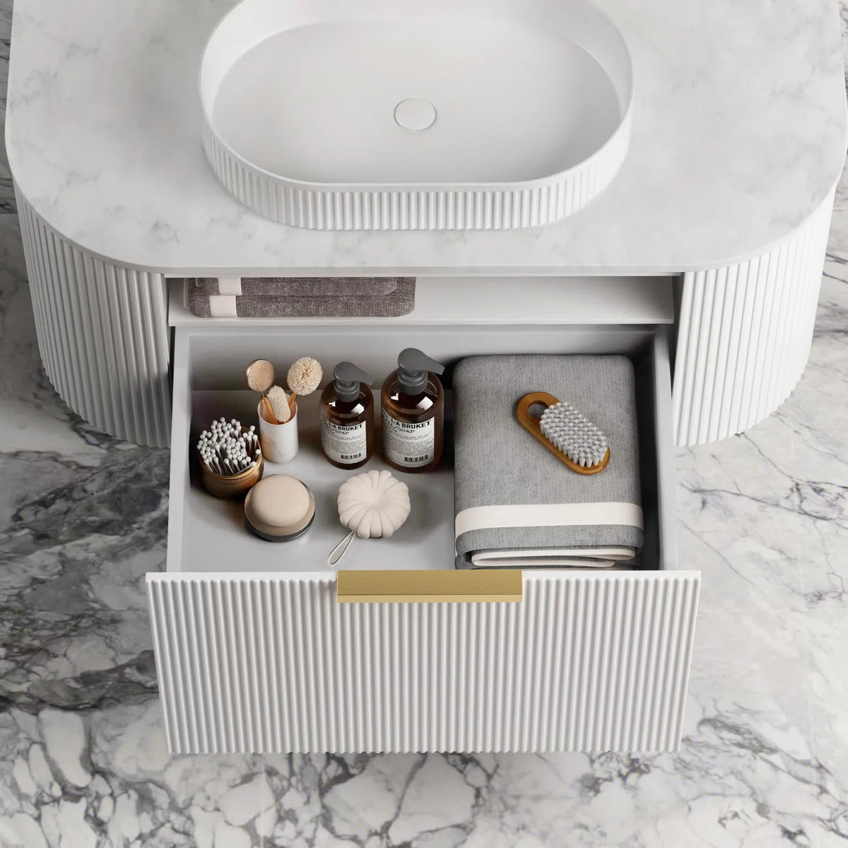 Otti Bondi Wall Hung Vanity, Fluted Satin White