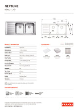 Franke NEX621LHD Neptune Double Bowl Sink with Left Hand Drainer, Stainless Steel