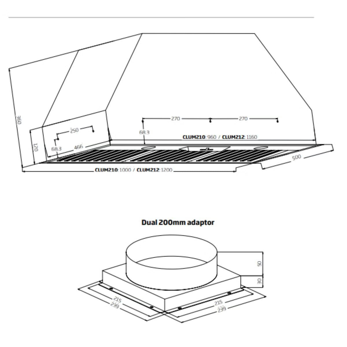 Schweigen CLUM210 100cm Non Silent BBQ Undermount Rangehood, Stainless Steel