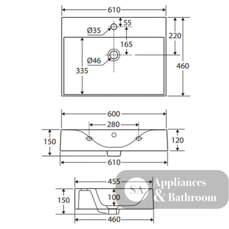 Fienza 06101AWHA RAK Des 61 Wall Basin One Tap Hole Alpine White - Basins