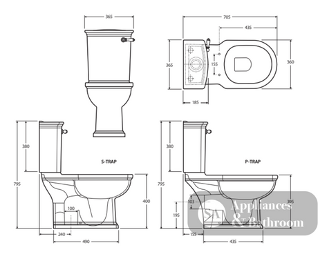 Fienza 070130WS Rak Washington Front Lever Close-Coupled Suite P-Trap - Closed Coupled Suites