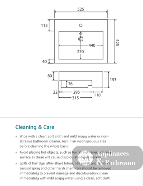 Fienza 1 Tap Hole RB8050B 1 Tap Hole Semi Recessed Basin White - Basins