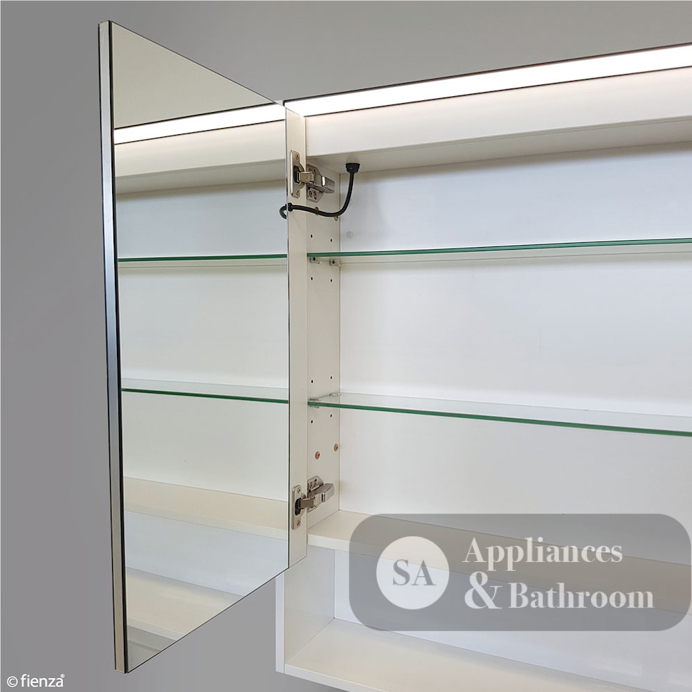 Fienza 1200mm PSC1200SB-LED Mirror LED Cabinet with Undershelf Satin Black - Mirrors & Cabinets