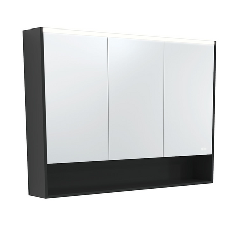 Fienza 1200mm PSC1200SB-LED Mirror LED Cabinet with Undershelf Satin Black - Mirrors & Cabinets
