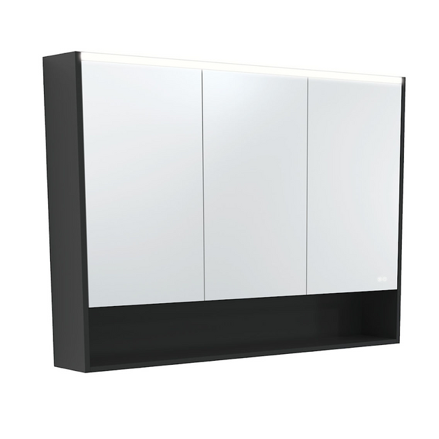 Fienza 1200mm PSC1200SB-LED Mirror LED Cabinet with Undershelf Satin Black - Mirrors & Cabinets