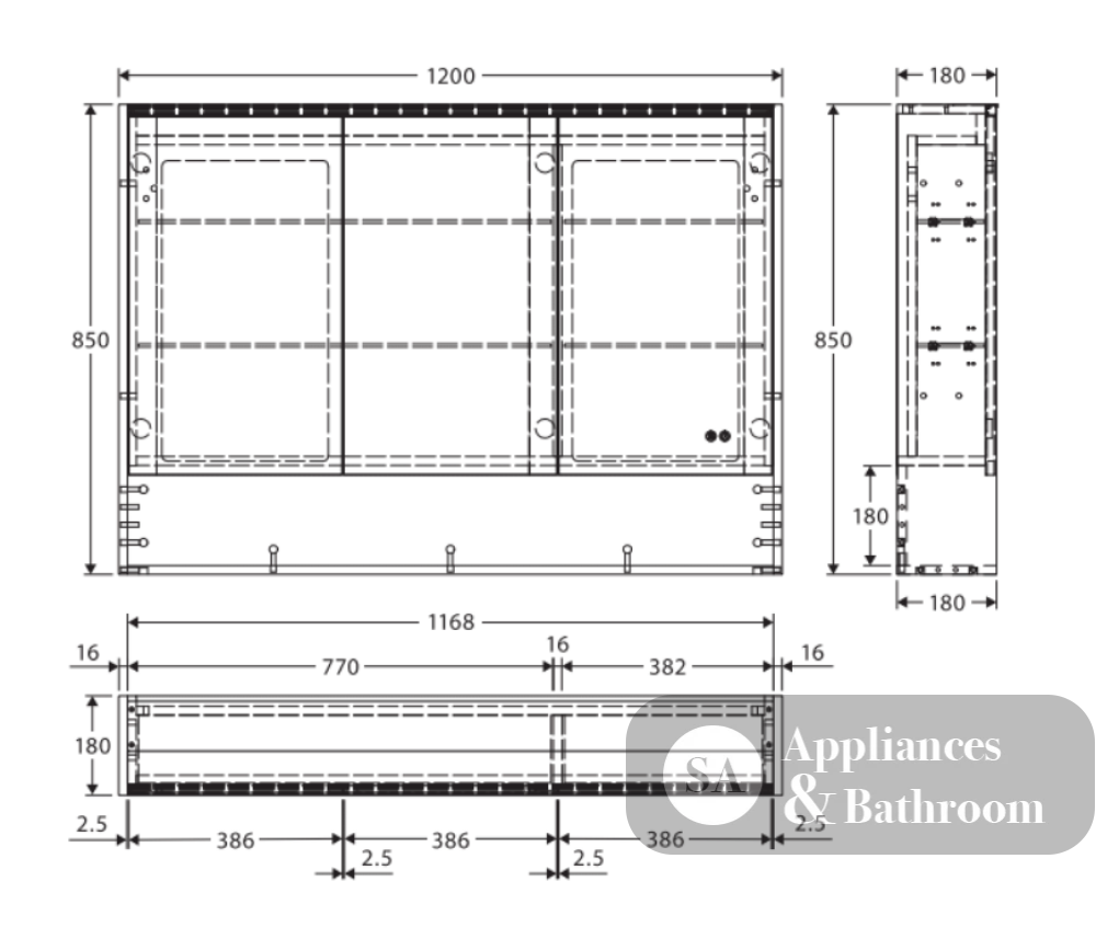 Fienza 1200mm PSC1200SB-LED Mirror LED Cabinet with Undershelf Satin Black - Mirrors & Cabinets