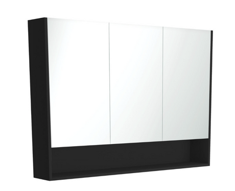 Fienza 1200mm PSC1200SB Mirror Cabinet with Undershelf Satin Black - Mirrors & Cabinets