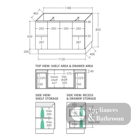 Fienza 1200Mm Tcl120Zk Dolce Fingerpull Vanity On Kickboard Matte White - Special Order Units