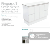 Fienza 1200Mm Tcl120Zk Dolce Fingerpull Vanity On Kickboard Matte White - Special Order Units