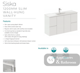Fienza 120Df 1200Mm Siska Slim Wall Hung Vanity Unit Satin White - Special Order Units
