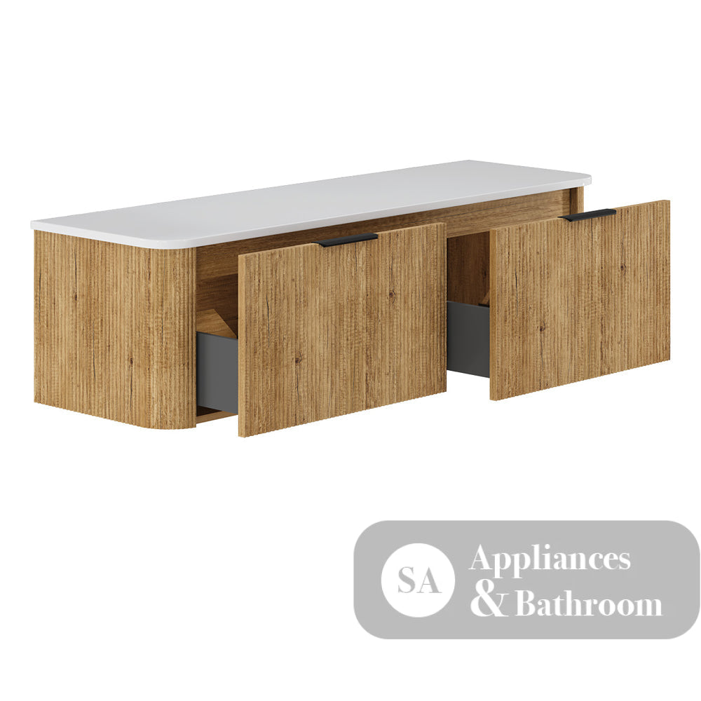 Fienza 150US-C Minka Curved Scandi Oak 1500 Wall Hung Cabinet - Vanity Units