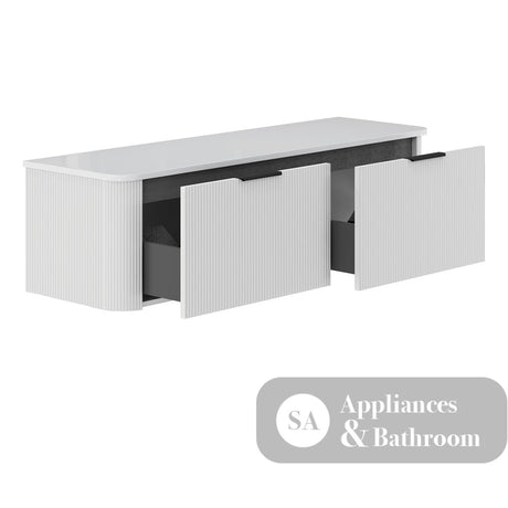 Fienza 150UW-C Minka Curved Satin White 1500 Wall Hung Cabinet - Vanity Units
