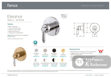 Fienza 202101NN-LF Eleanor Wall Mixer Brushed Nickel - Wall Mixer