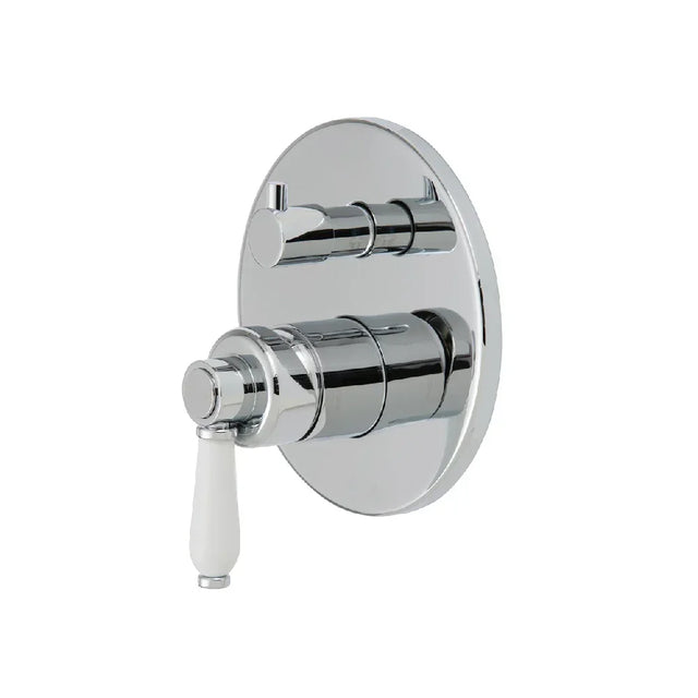 Fienza 202102 Eleanor Wall Shower Mixer Diverter Chrome with White Ceramic Handle - Wall Mixer Diverter