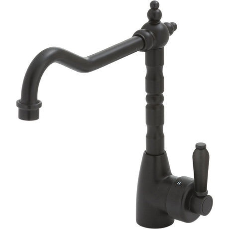 Fienza 202105BL Matte Black Eleanor Shepherds Crook Sink Mixer with Matte Black Handle - Kitchen Mixer Taps