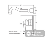Fienza Eleanor Wall Basin/Bath Mixer Set Urban Brass / Ceramic 202106Ub Bathroom Mixers