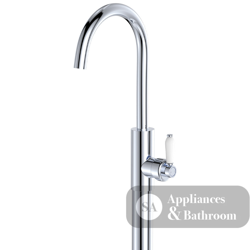 Fienza 202112-LF Eleanor Floor Mounted Basin/Bath Mixer White Handle Lead Free Chrome - Bath Fillers