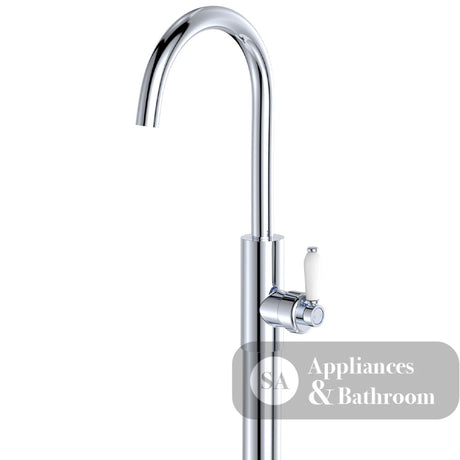 Fienza 202112-LF Eleanor Floor Mounted Basin/Bath Mixer White Handle Lead Free Chrome - Bath Fillers