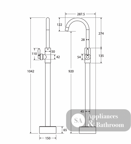 Fienza 202112BL-LF Eleanor Floor Mounted Basin/Bath Mixer Matte Black Handle Lead Free Matte Black - Bath Fillers