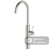 Fienza 202112BN-LF Eleanor Floor Mounted Basin/Bath Mixer White Handle Lead Free Brushed Nickel - Bath Fillers