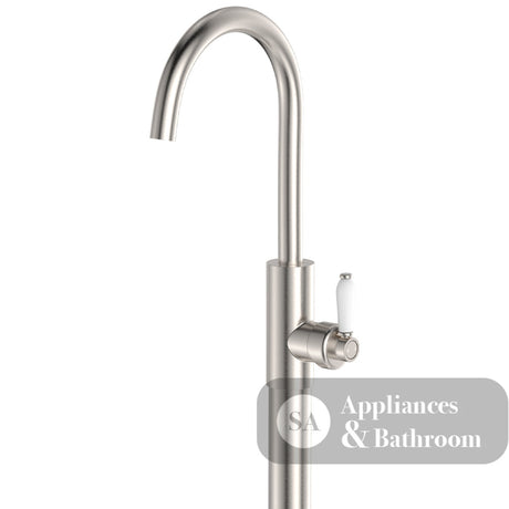 Fienza 202112BN-LF Eleanor Floor Mounted Basin/Bath Mixer White Handle Lead Free Brushed Nickel - Bath Fillers