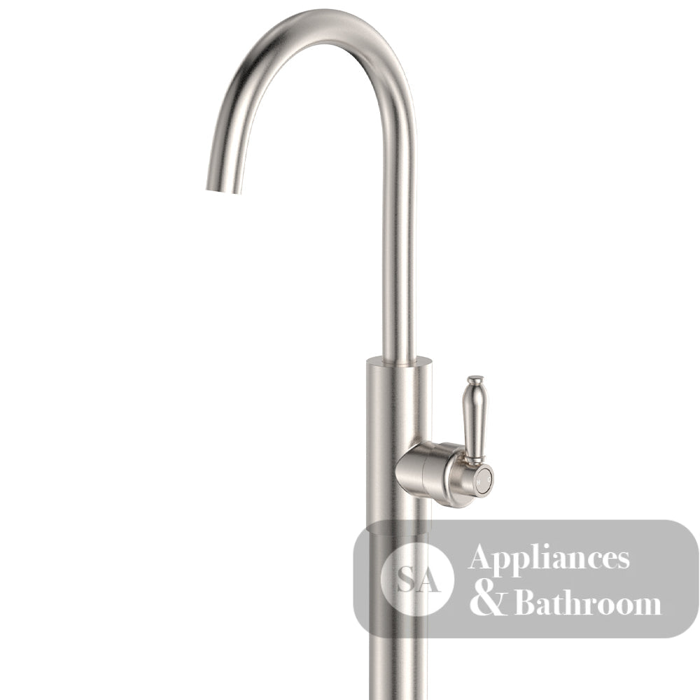 Fienza 202112NN-LF Eleanor Floor Mounted Basin/Bath Mixer Brushed Nickel Handle Lead Free Brushed Nickel - Bath Fillers