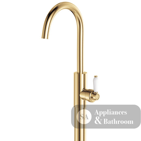 Fienza 202112UB-LF Eleanor Floor Mounted Basin/Bath Mixer White Handle Lead Free Urban Brass - Bath Fillers