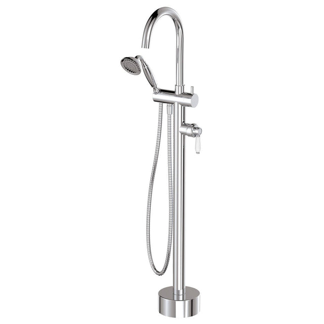 Fienza 202113 Eleanor Floor Mixer & Shower Chrome with White Ceramic Handle - Bath Fillers