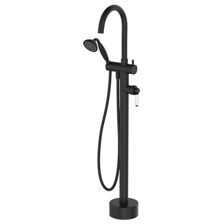 Fienza 202113BK Eleanor Floor Mixer & Shower Matte Black with White Ceramic Handle - Bath Fillers