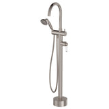 Fienza 202113BN Eleanor Brushed Nickel Floor Bath Mixer & Shower with White Ceramic Handle - Bath Fillers